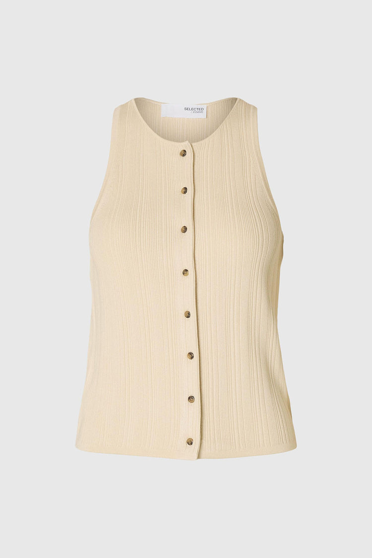 Selected Femme Birch Trixie Knit Button Top 