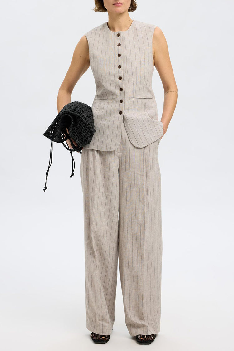 Selected Femme Oatmeal Vilka Extra Wide Pants 