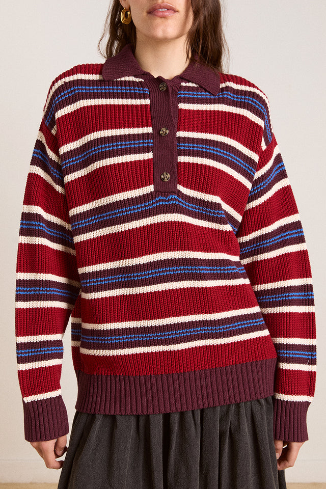 Damson Madder Burgundy Ilona Striped Rugby Jumper 