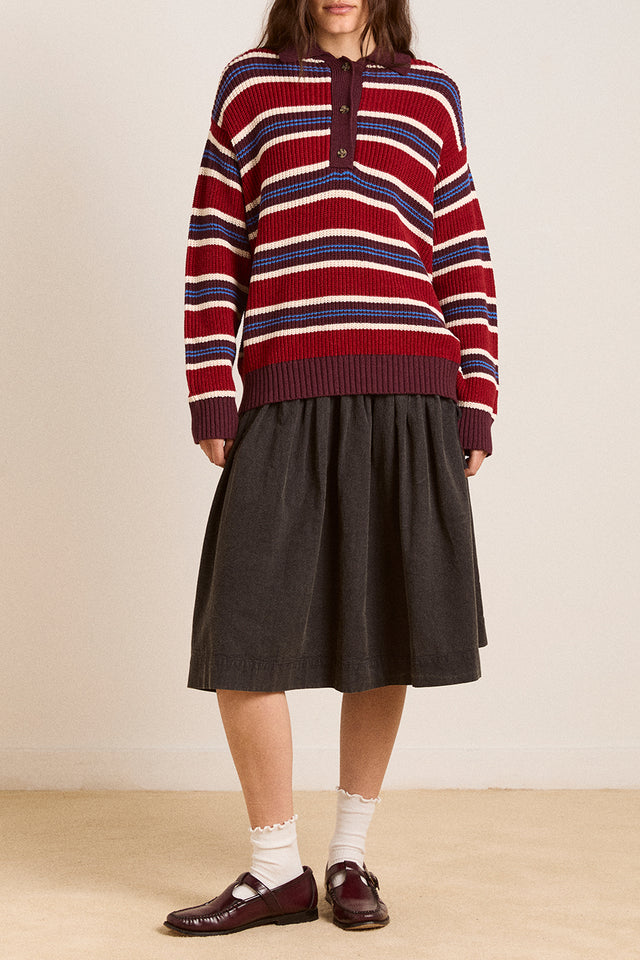 Damson Madder Burgundy Ilona Striped Rugby Jumper 