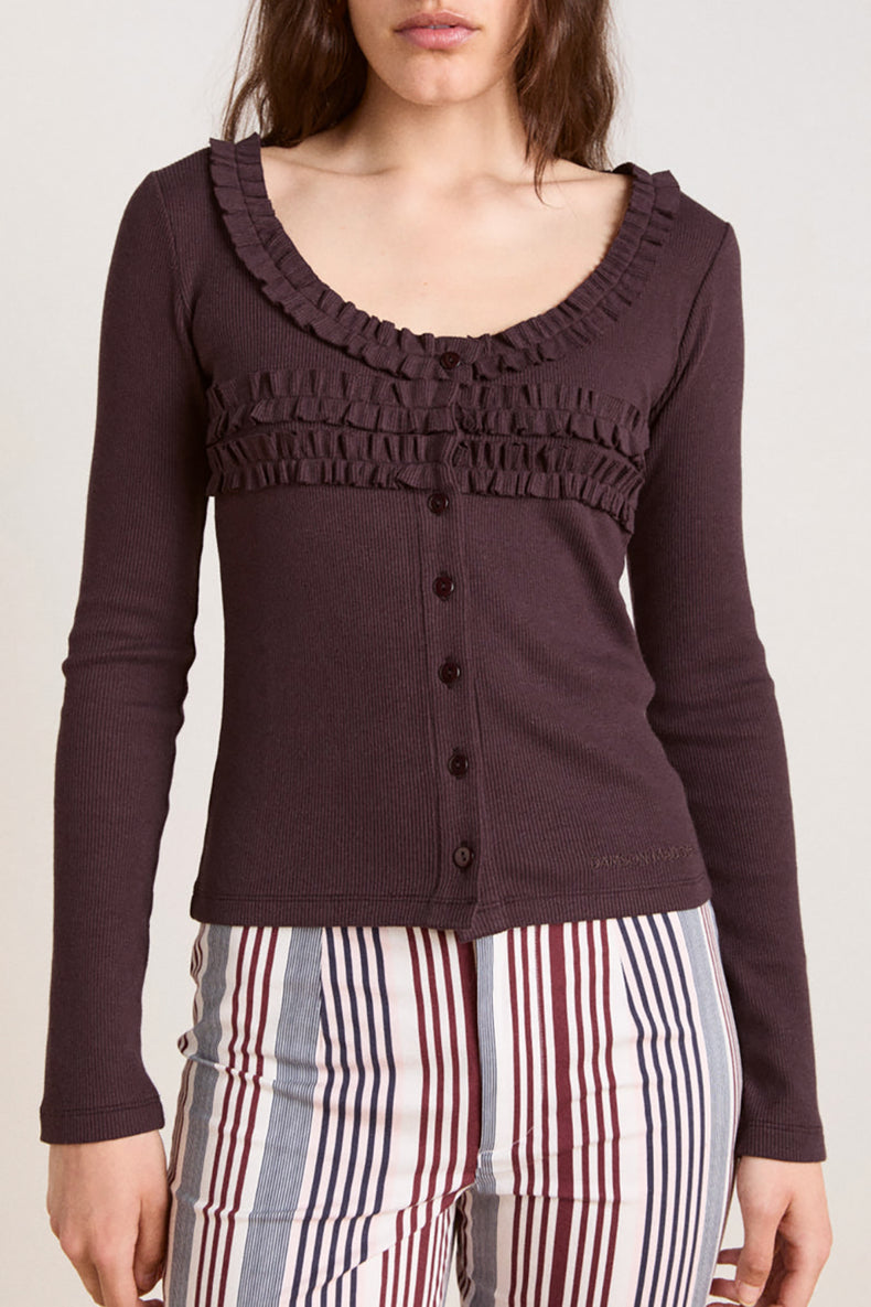 Damson Madder Brown Varsha Frilly Cardigan 