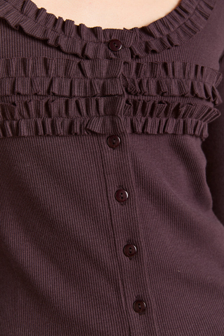 Damson Madder Brown Varsha Frilly Cardigan 