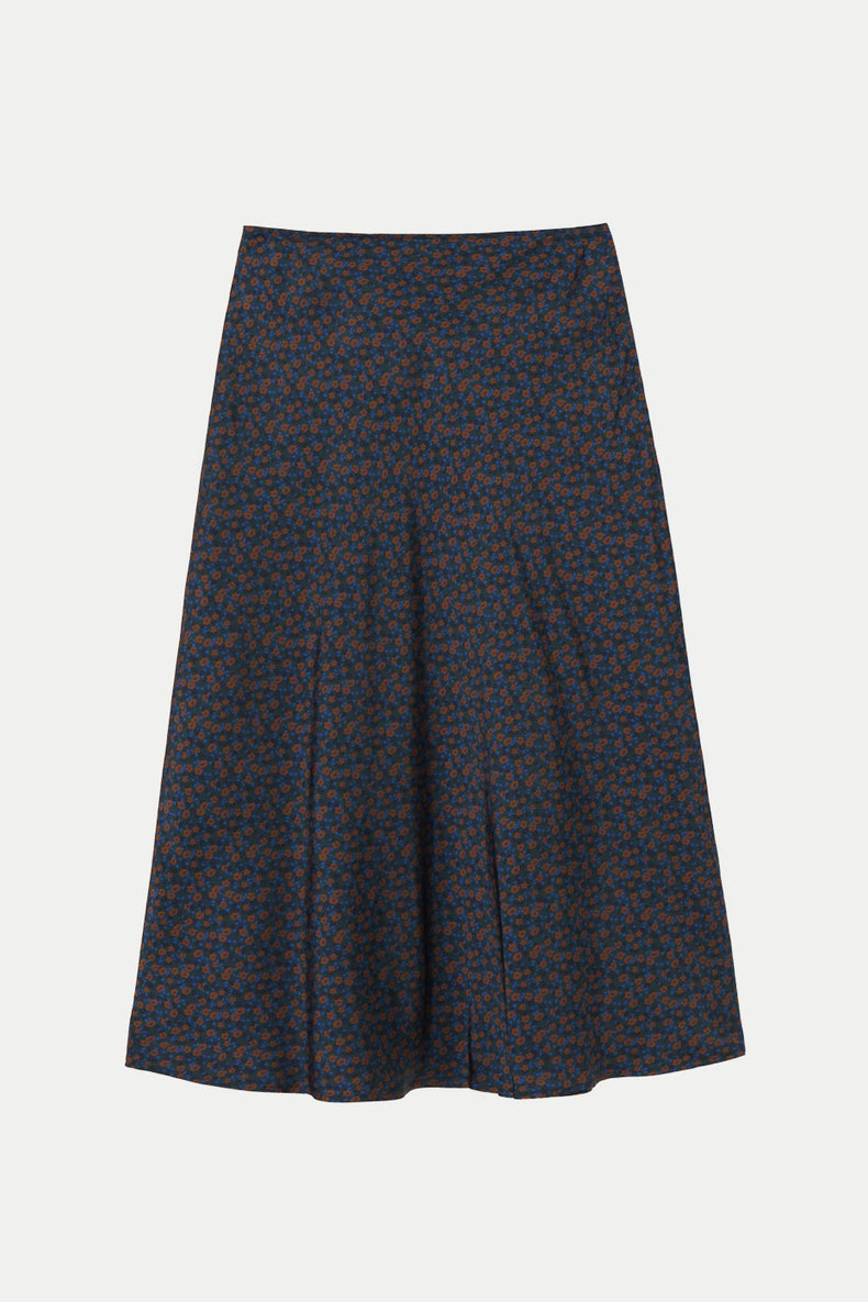 The Tiny Big Sister Light Navy Small Flowers Bias Cut Skirt 
