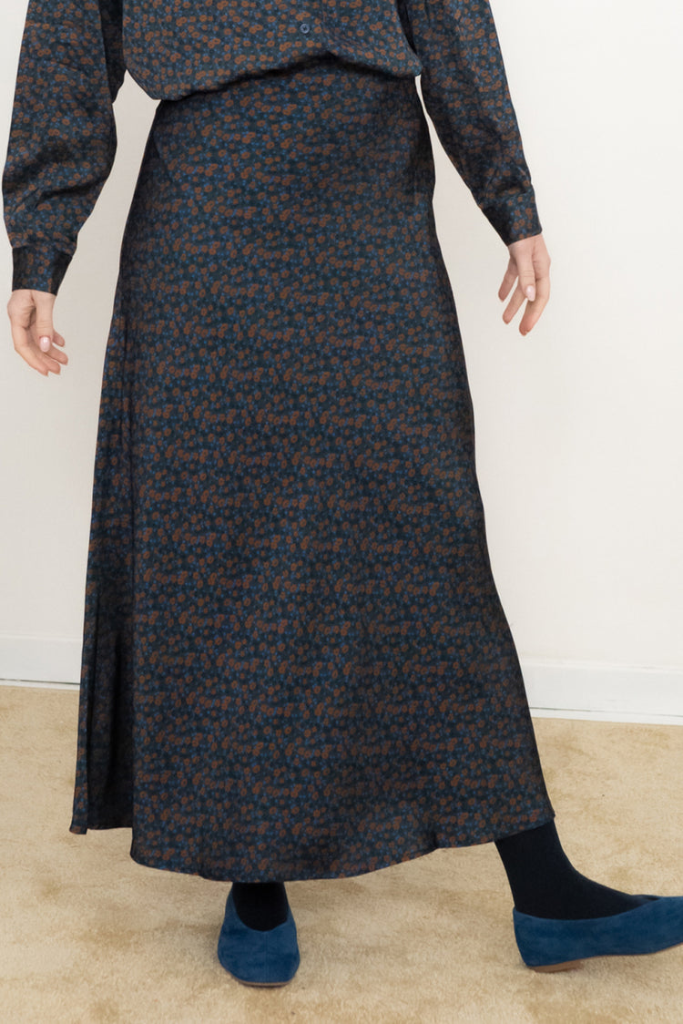 The Tiny Big Sister Light Navy Small Flowers Bias Cut Skirt 