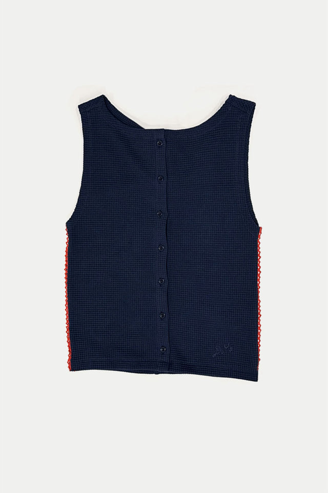 Damson Madder Navy Betsie Waffle Button Tank Top 