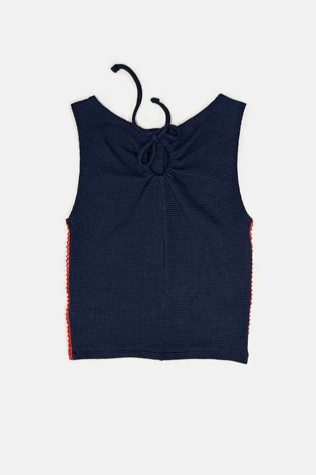 Damson Madder Navy Betsie Waffle Button Tank Top 