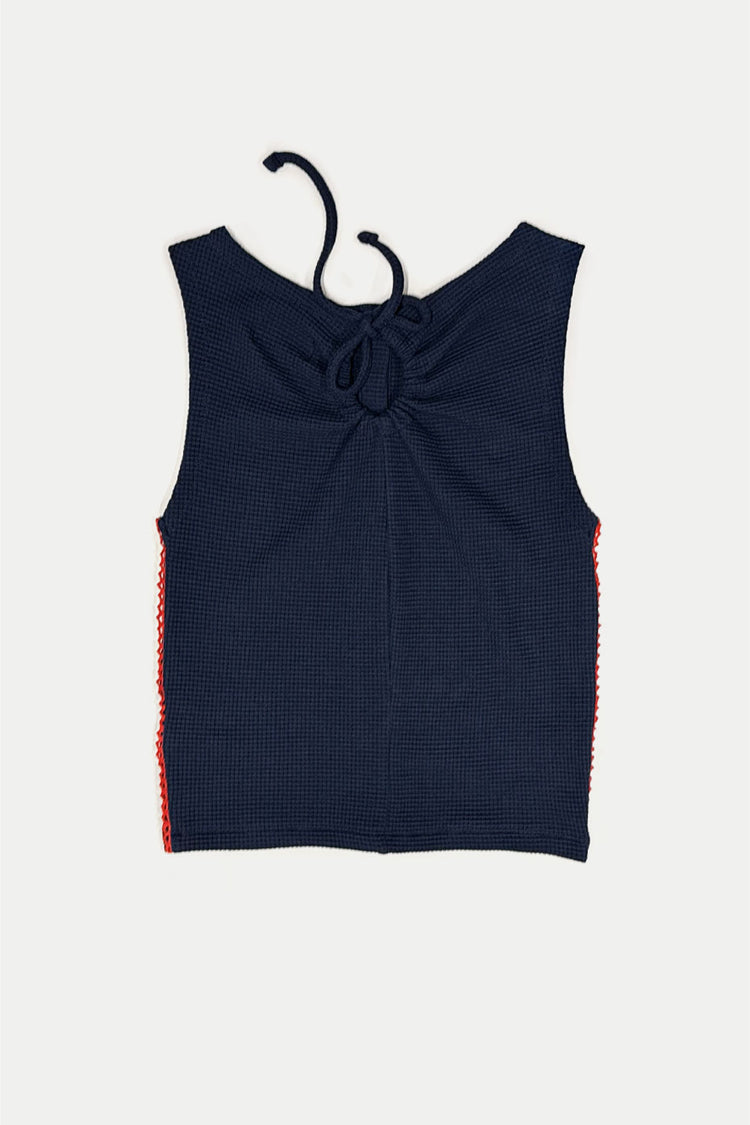 Damson Madder Navy Betsie Waffle Button Tank Top 