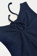 Damson Madder Navy Betsie Waffle Button Tank Top 