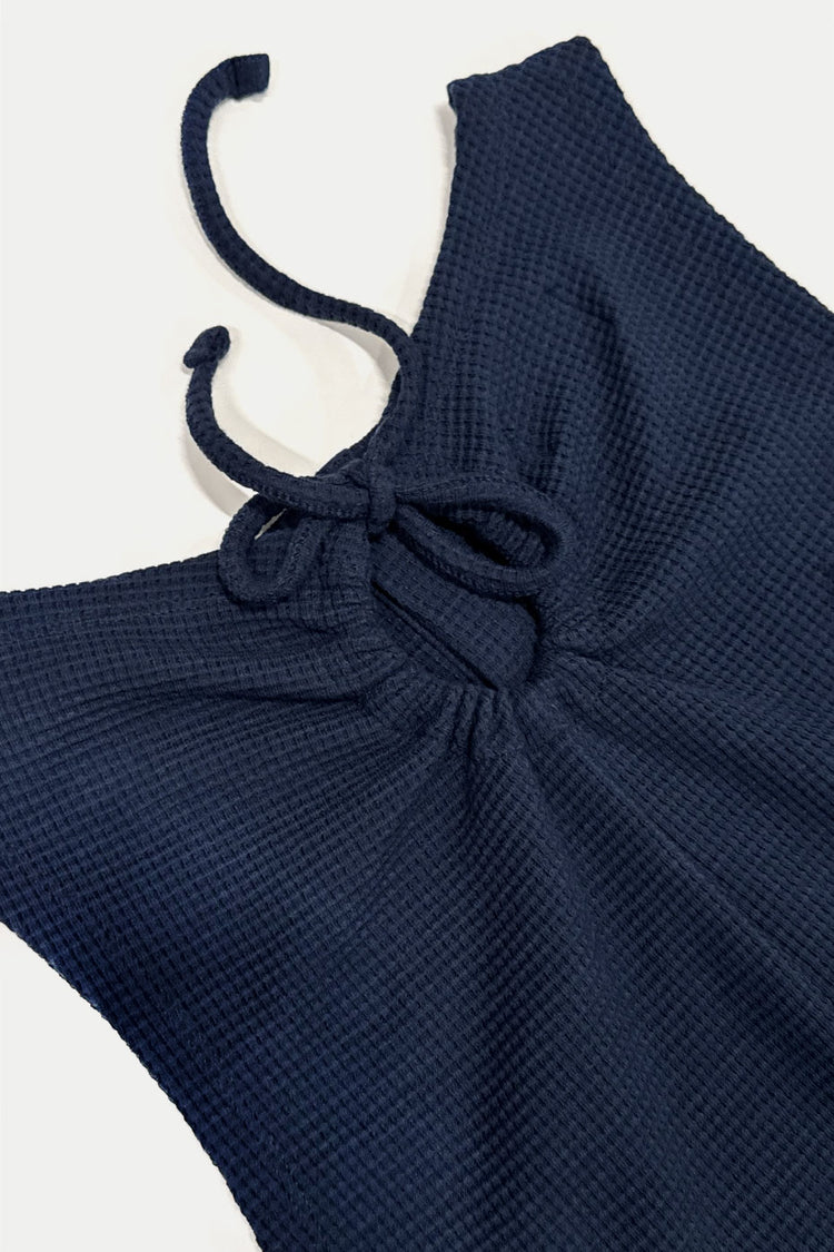 Damson Madder Navy Betsie Waffle Button Tank Top 