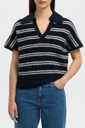 Selected Dark Sapphire Stripes Lulu Knit Polo Shirt 
