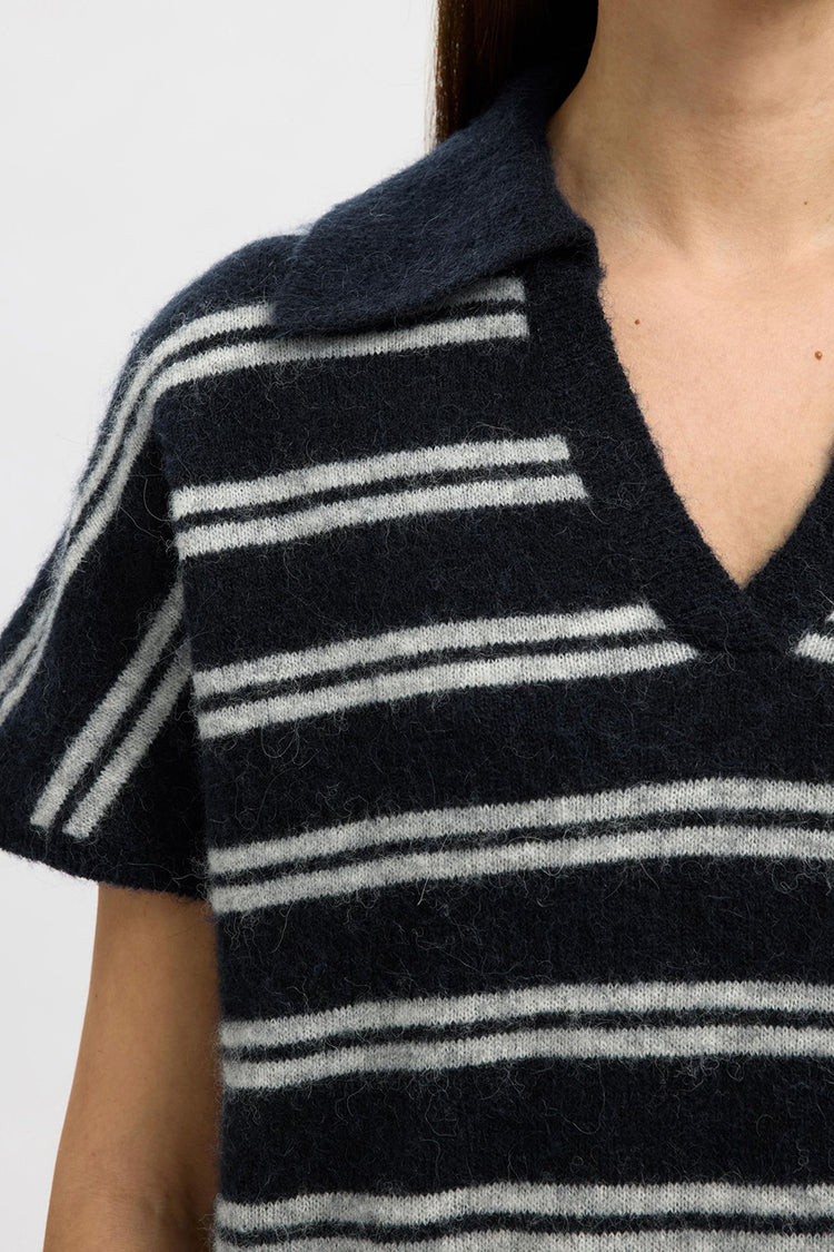 Selected Dark Sapphire Stripes Lulu Knit Polo Shirt 