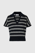 Selected Dark Sapphire Stripes Lulu Knit Polo Shirt 