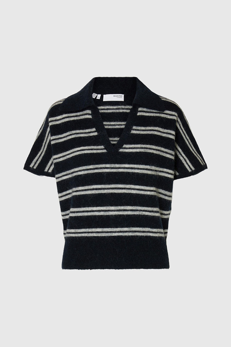 Selected Dark Sapphire Stripes Lulu Knit Polo Shirt 