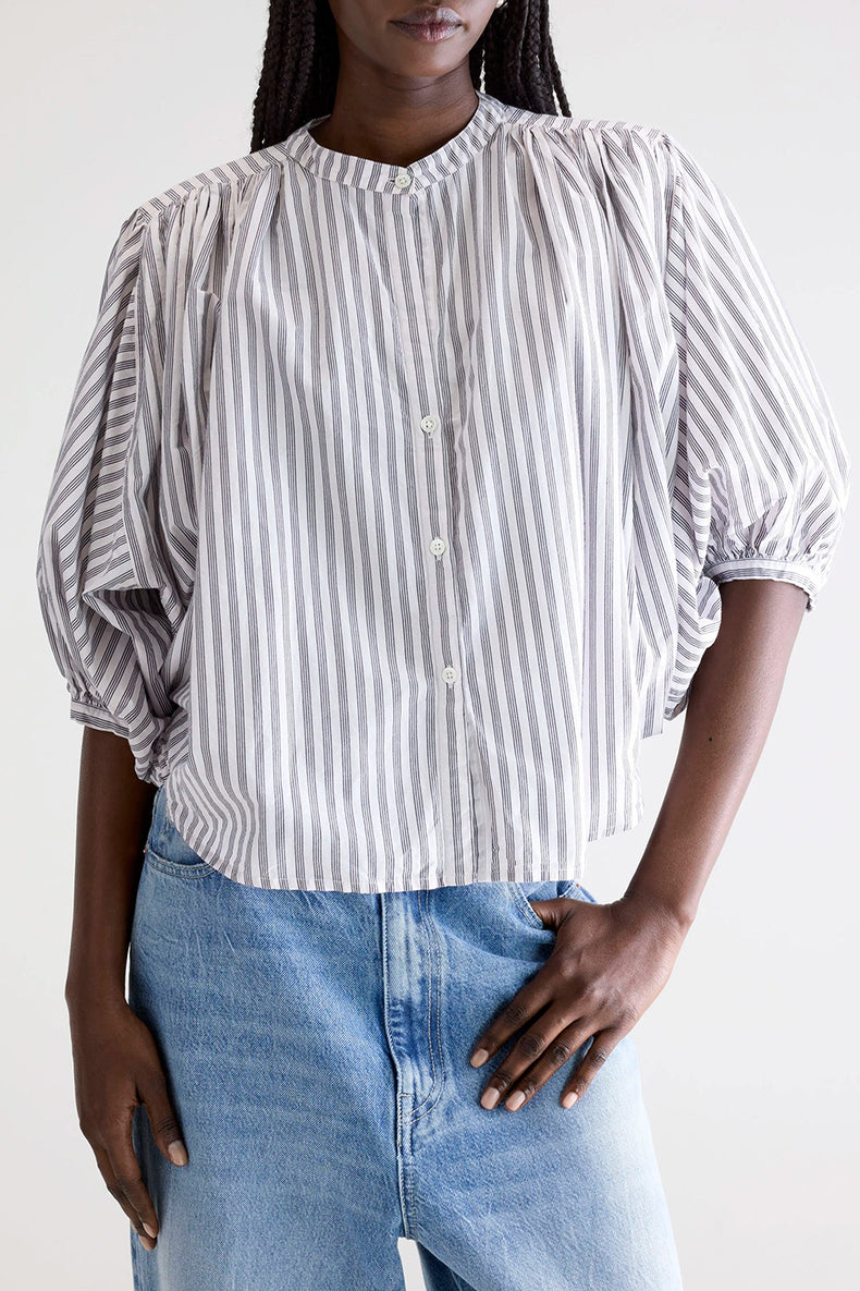 Bellerose Stripe Grey Ink Cropped Blouse 