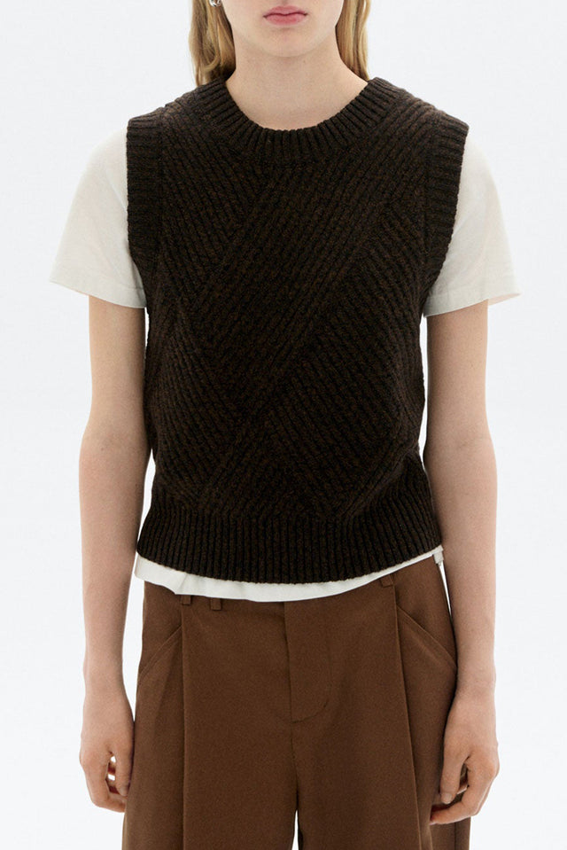 Thinking Mu Brown Kaia Knitted Vest 