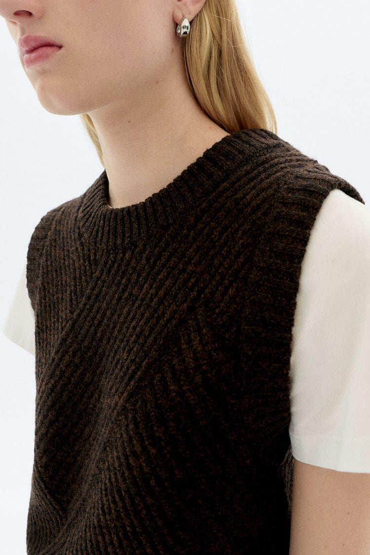 Thinking Mu Brown Kaia Knitted Vest 