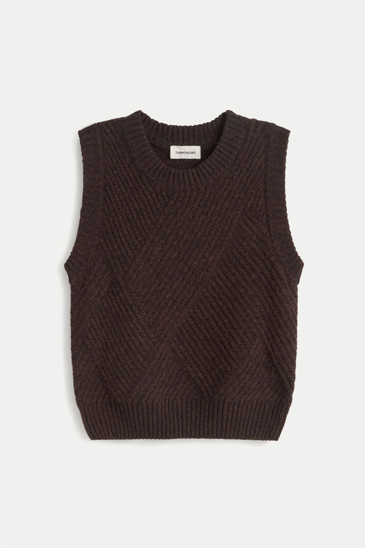 Thinking Mu Brown Kaia Knitted Vest 