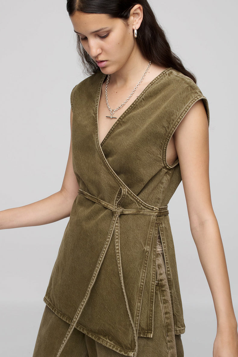 Dark Olive Wrap Top