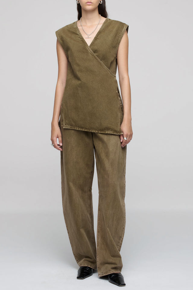 Dark Olive Wrap Top