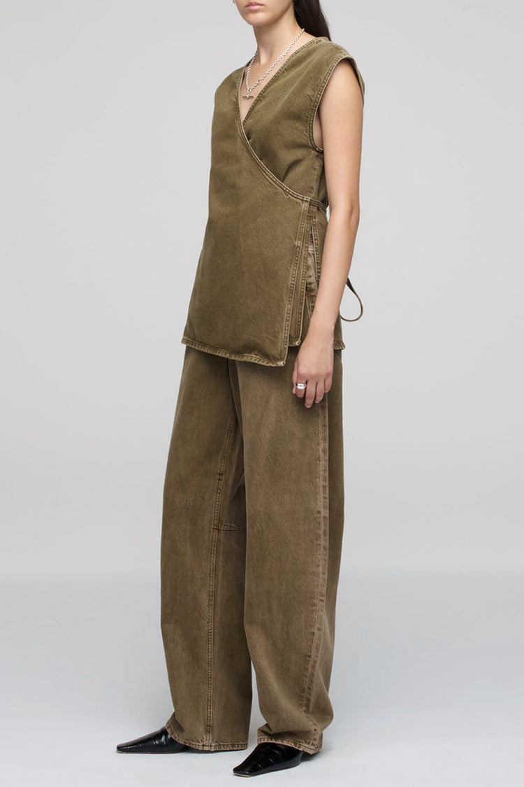 Dark Olive Wrap Top