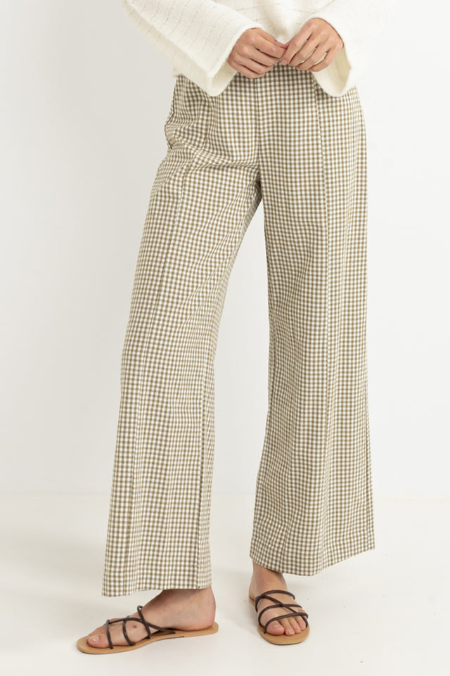 Rhythm Olive Lola Check Wide Leg Pant 