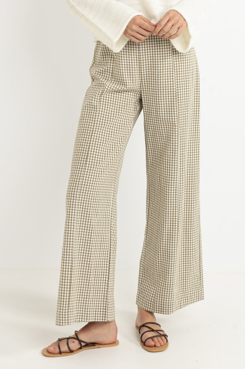Rhythm Olive Lola Check Wide Leg Pant 