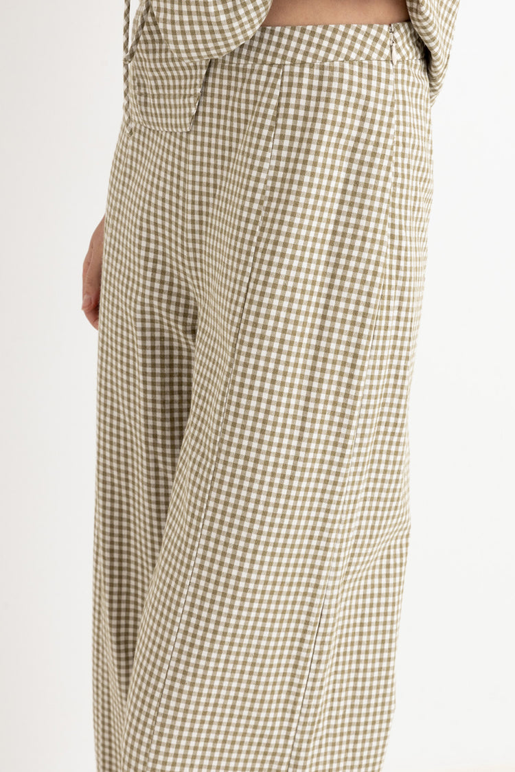 Rhythm Olive Lola Check Wide Leg Pant 
