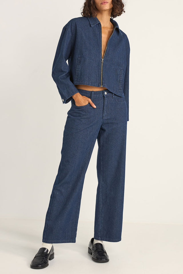 Rhythm Indigo Pinstripe Cropped Jacket 