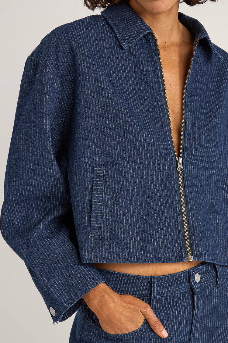Rhythm Indigo Pinstripe Cropped Jacket 