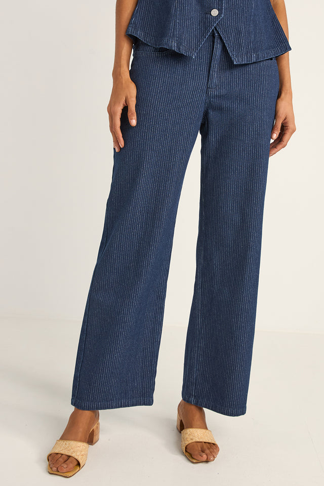 Rhythm Indigo Pinstripe Mid Rise Pants 