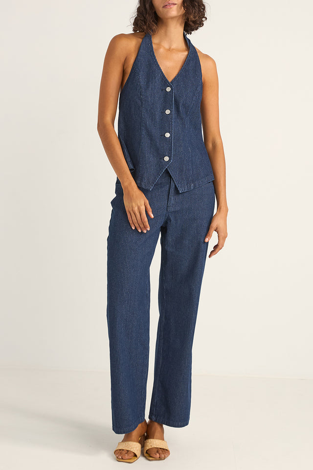 Rhythm Indigo Pinstripe Mid Rise Pants 