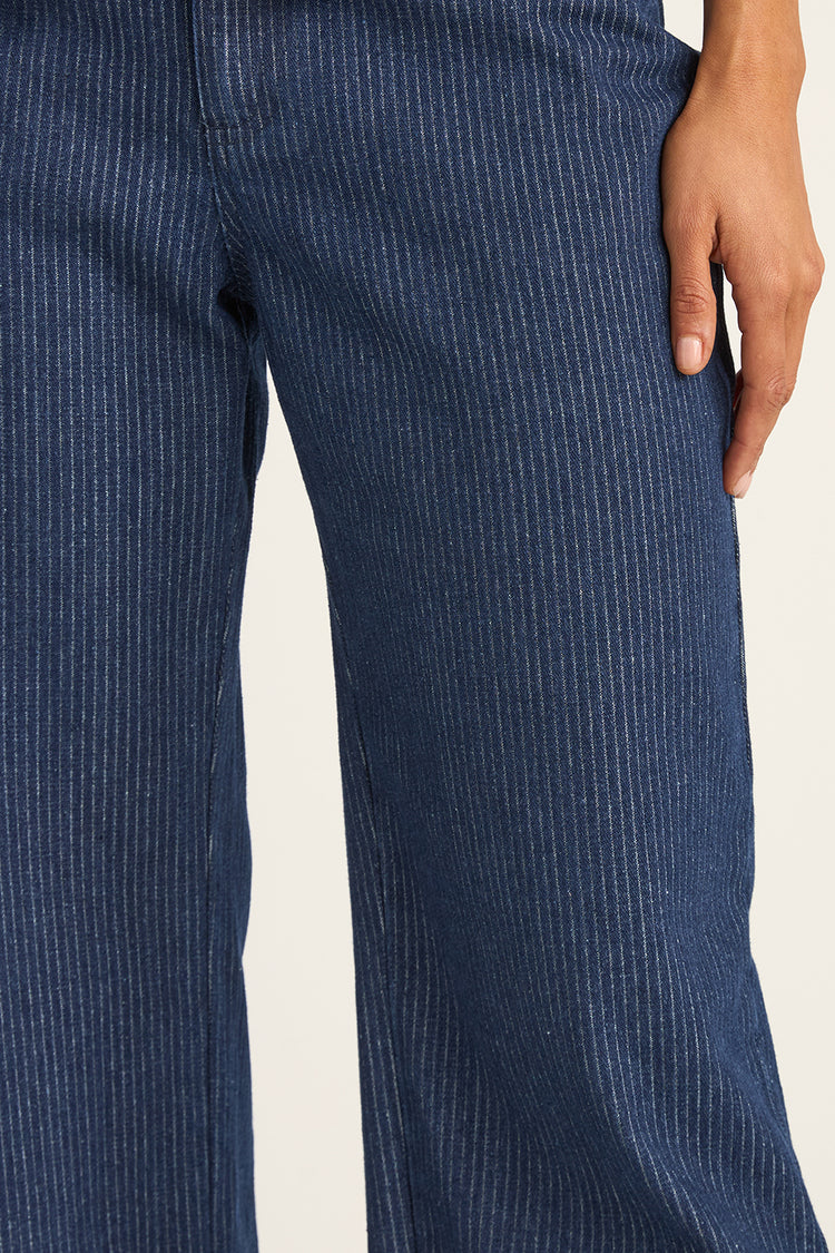 Rhythm Indigo Pinstripe Mid Rise Pants 
