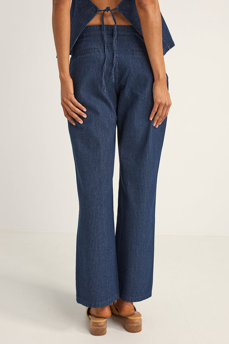 Rhythm Indigo Pinstripe Mid Rise Pants 