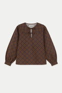 The Tiny Big Sister Chocolate Flowers Grid Tie Blouse 