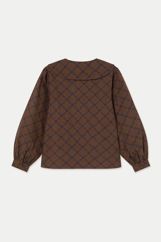 The Tiny Big Sister Chocolate Flowers Grid Tie Blouse 
