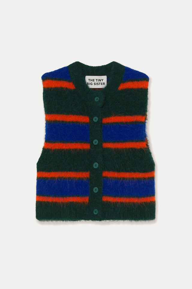 The Tiny Big Sister Bottle Green Striped Vest 