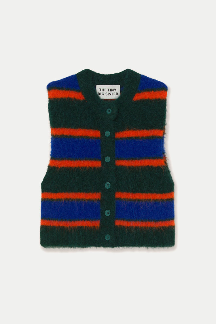 The Tiny Big Sister Bottle Green Striped Vest 