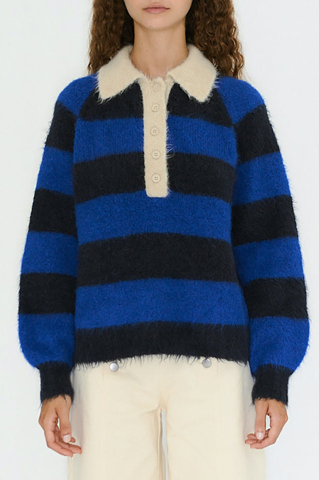 The Tiny Big Sister Navy Ultramarine Frank Striped Polo 