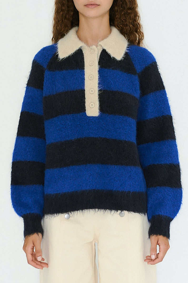 The Tiny Big Sister Navy Ultramarine Frank Striped Polo 