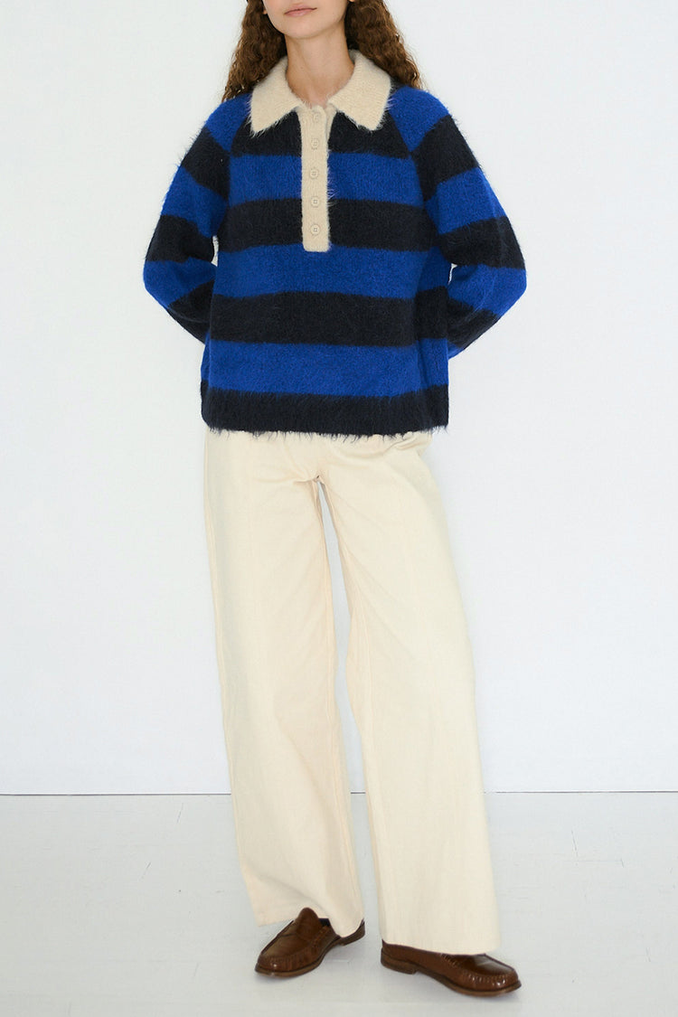 The Tiny Big Sister Navy Ultramarine Frank Striped Polo 