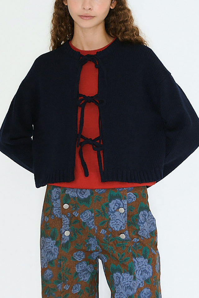 The Tiny Big Sister Navy Tie Detail Cardigan 