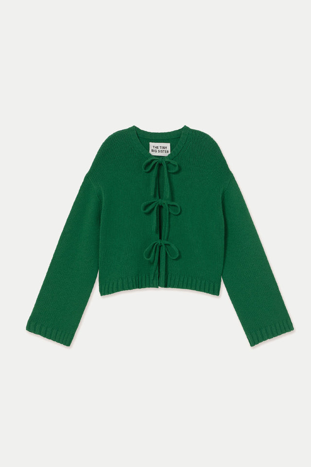 The Tiny Big Sister Dark Green Tie Detail Cardigan 