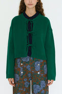 The Tiny Big Sister Dark Green Tie Detail Cardigan 