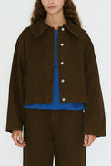 The Tiny Big Sister Navy Brown Boxy Striped Denim Jacket 