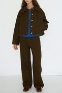 The Tiny Big Sister Navy Brown Boxy Striped Denim Jacket 