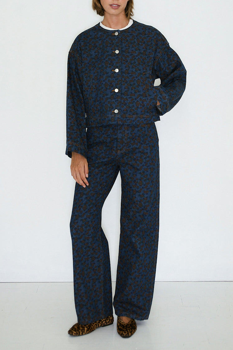 The Tiny Big Sister Deep Indigo Flowers Cropped Jacket 