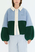 The Tiny Big Sister Washed Blue Dark Green Color Blocked Sherpa Jacket 