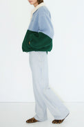 The Tiny Big Sister Washed Blue Dark Green Color Blocked Sherpa Jacket 