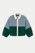 The Tiny Big Sister Washed Blue Dark Green Color Blocked Sherpa Jacket 