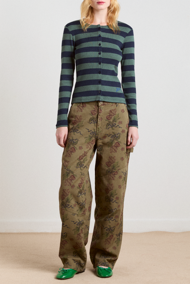 Damson Madder Green Navy Stripe Sybil Crew Cardigan 